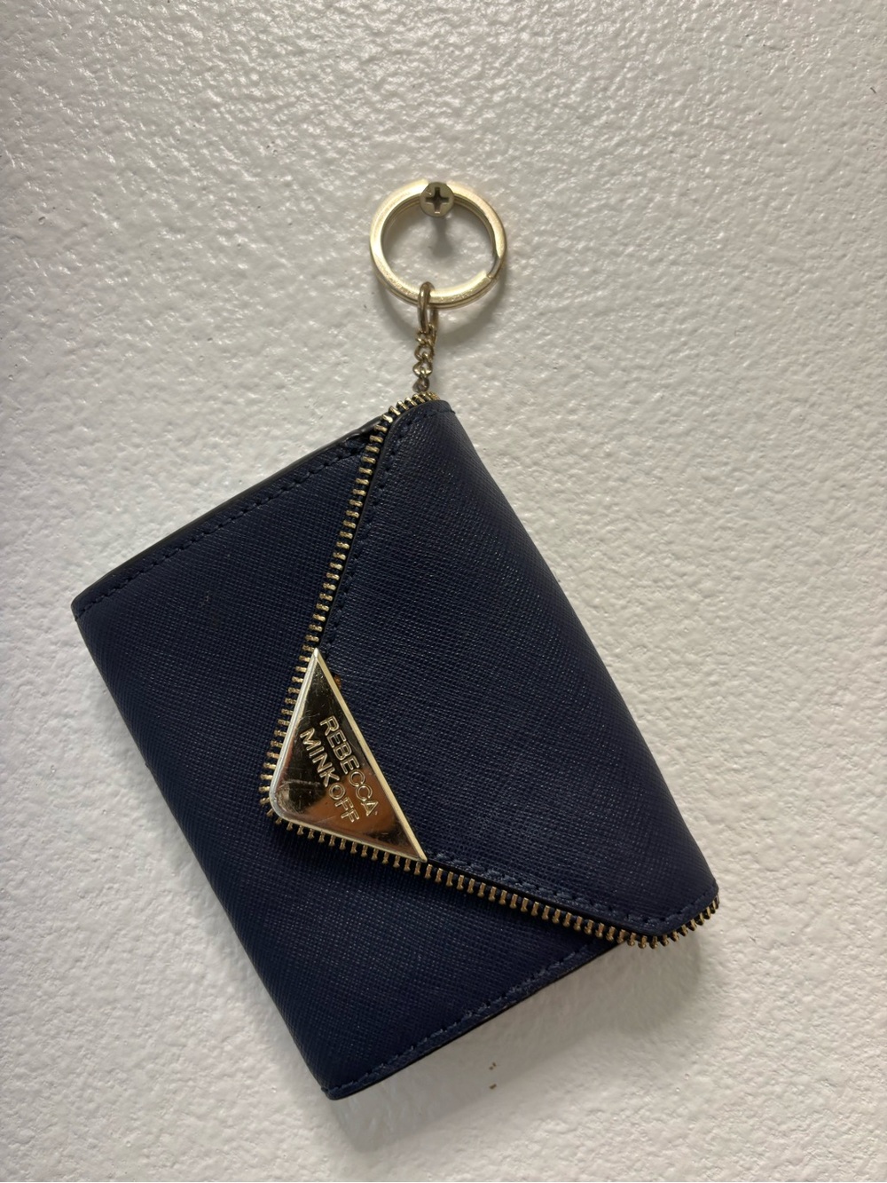 Rebecca Minkoff Navy Card Case Keyring with Gold Hardware